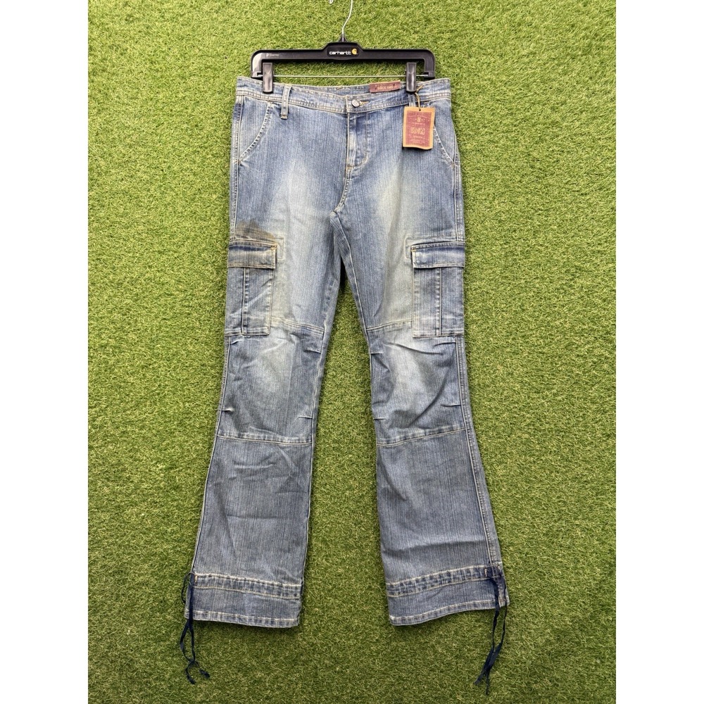 Y2K Cargo Pants Womens 11 Denim Mid Rise Denim Stretch Distressed Y2K Bongo 90s